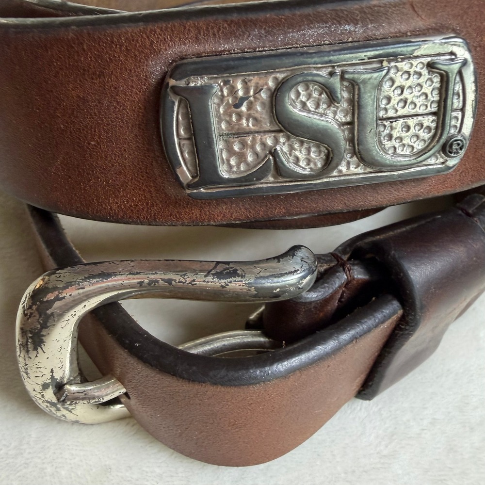 LSU Tigers Leather Belt Mens 38 Brown NCAA Collegiate Metal Logo Plaques - Picture 3 of 9